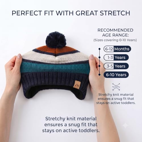 Image of LMLALML Boys Winter Hat Earflap Knitted Beanie for Kids Warm Fleece Lined Thicken Hat for Baby