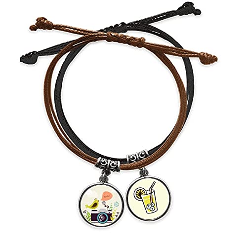 Bracelet oiseau en cuir véritable tressé et corde fait main avec médaillon illustré