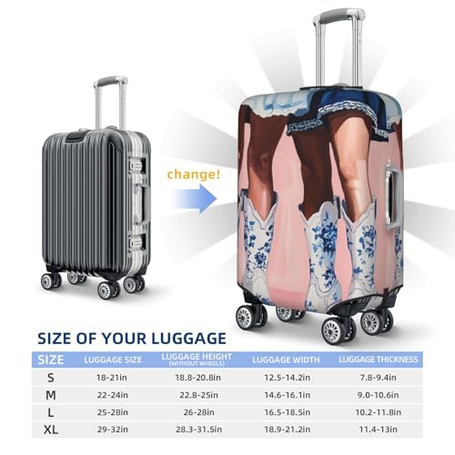 Two Women Cowgirl Boots Blue Short Dress Elastic Travel Luggage Covers Dustproof Scratch-Resistant Suitcase Protector Fit 22-24 Inch4