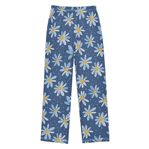 Blue Flowers Hand-Drawn Style Boys Pants for Kids Jogger Pants with Pockets S
