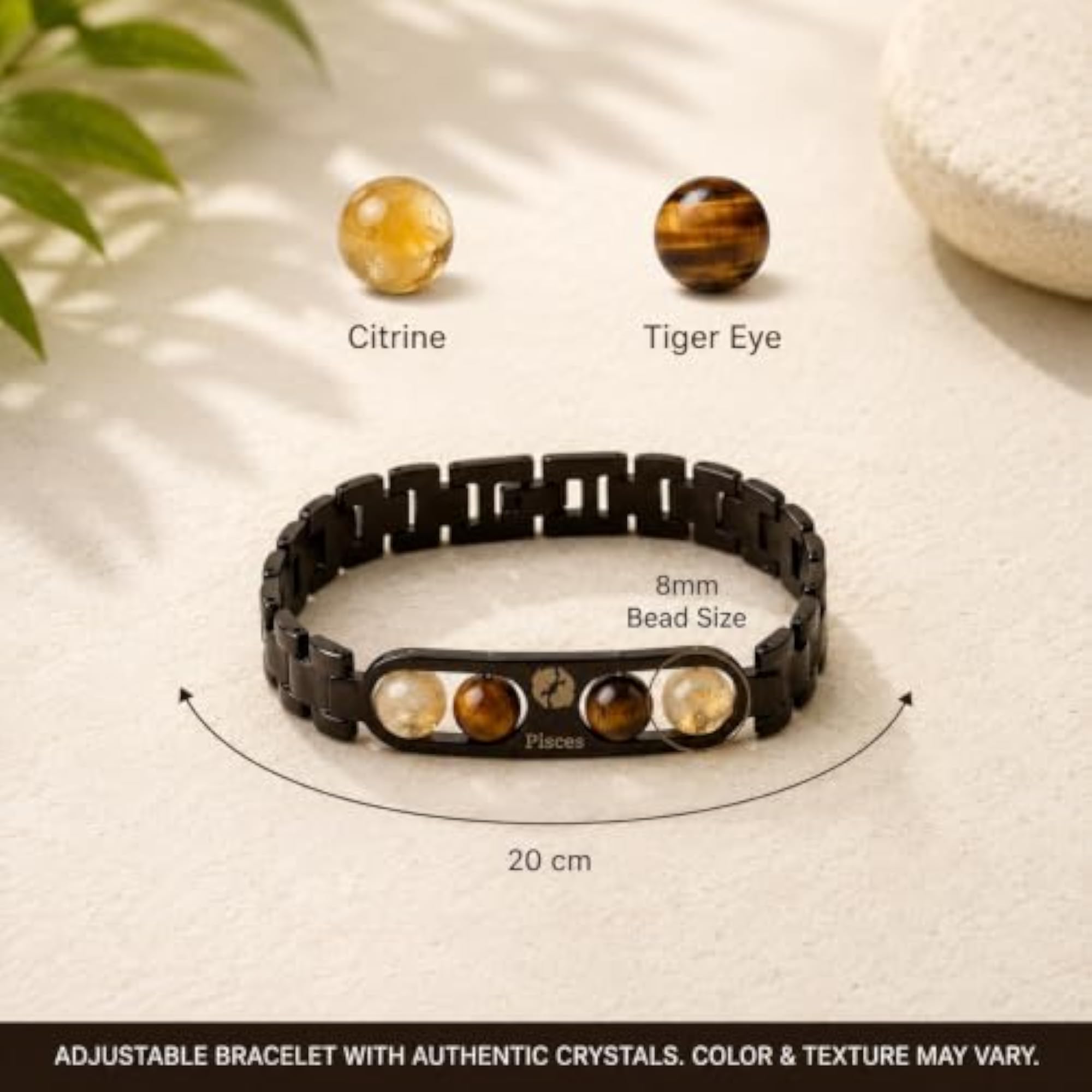 Pisces Zodiac Bracelet with Citrine and Tiger Eye Beads
