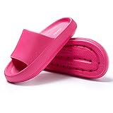  JOMIX Sommer Schlappen Damen Dicke Sohle Sandalen Einfarbige Slides Anti-Rutsch Badelatschen Badeschlappen Meer Pool Strand Schwimmen (Fuchsia, 39 EU)