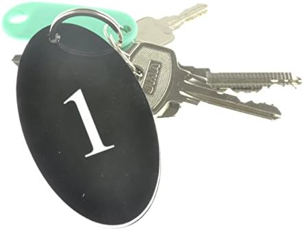 Key Fobs, Key Tags, Key Rings, Numbered 1 to 5 - Black Oval White Engraved Numbers, for Hotels, guesthouses, B&Bs, Corporate