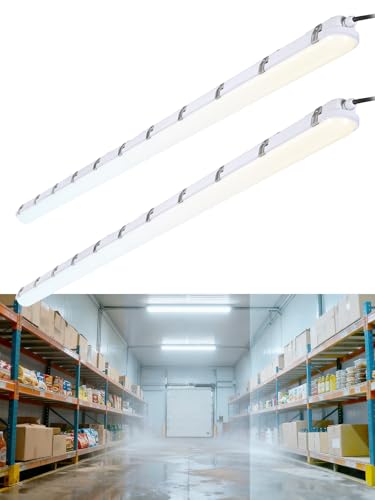 LEONLITE 3CCT 8FT LED Vapor Tight Light Fixture, 120W/100W/80W 4000K/5000K/6000K, IP65 120-277V Dimmable Shop Light for Warehouses, Car Wash, ETL Vapor Proof Light Fixture, Walk in Freezer, Pack of 2