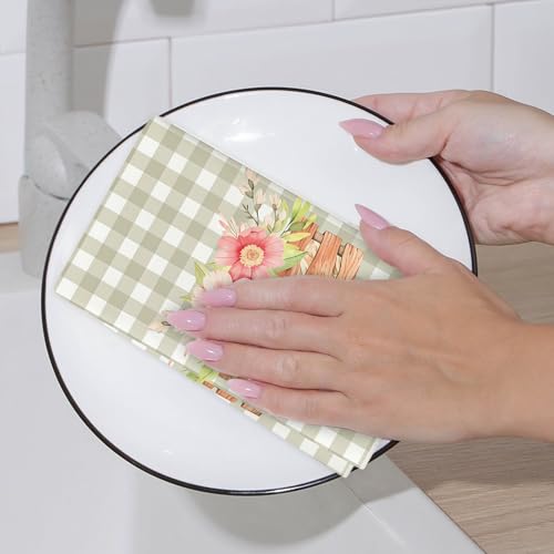 Scinzene 4 Stück Geschirrtuch Ostern Set 40x60 cm - Saugstarke Geschirrtücher Ostern mit Hasen Eier Blumen Motiv - Oster Geschirrtücher Frühling Deko Küche - Küchentücher Geschenk für Frauen