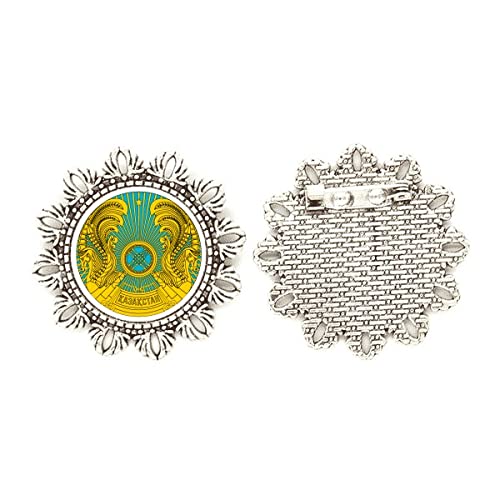 Broche de flor plata de Kazajistán anticaídas, pin de pecho seguro para ropa y solapas