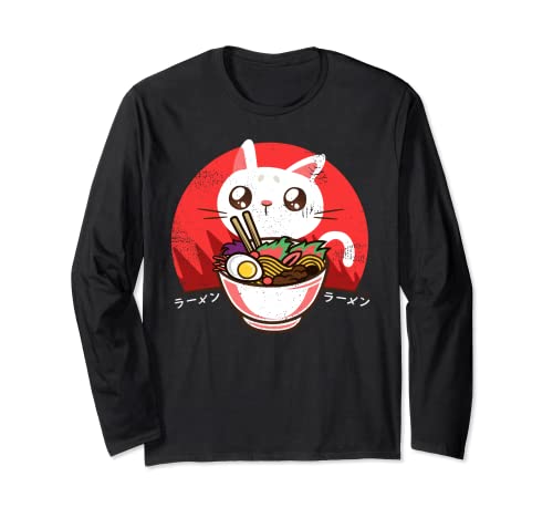 Kawaii Japanese Ramen Noodles T-Shirt Anime Cat Lover Gifts Manga Larga