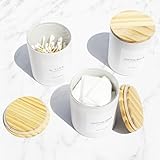 Ezebesta 3PCS Farmhouse 400ml White Bathroom Canisters with 12 Labels & Wooden Lid Thick Glass Jar Set Qtip Holder for Cotton Ball & Pads Storage Organization Minimalist Decor - Image 8