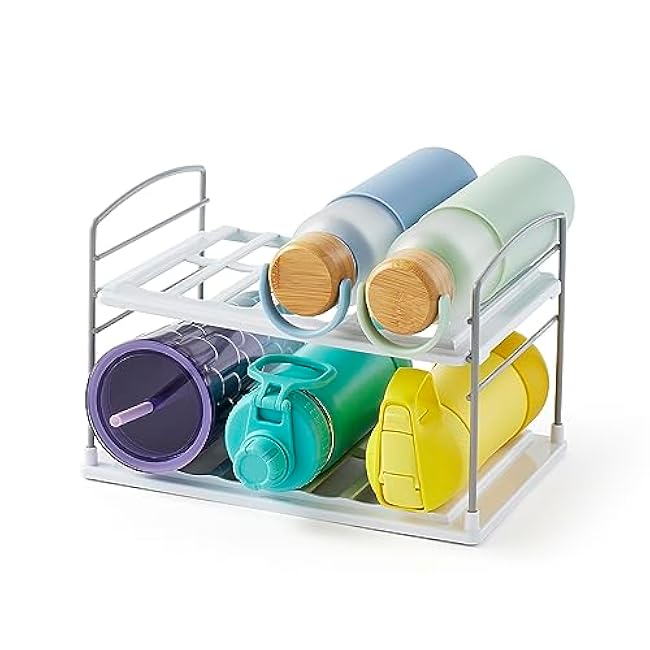 YouCopia UpSpace Water Bottle and Travel Mug Cabinet Organizer, Adjustable Storage Rack for Kitchen Organization, 2 Shelf Classic Edition