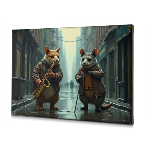 Toile décorative de Pâques animaux au saxophone tableau mural premium 30x40 cm