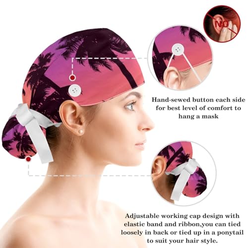 Gorro quirúrgico ajustable con diseño de palmeras y lazo miniatura 3