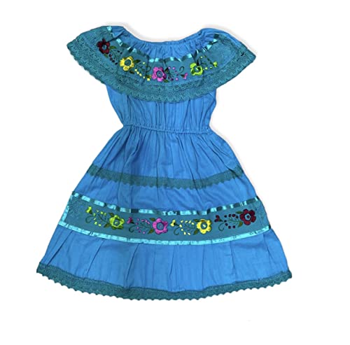 Girl's Mexican Dresses (Turquoise, 12)