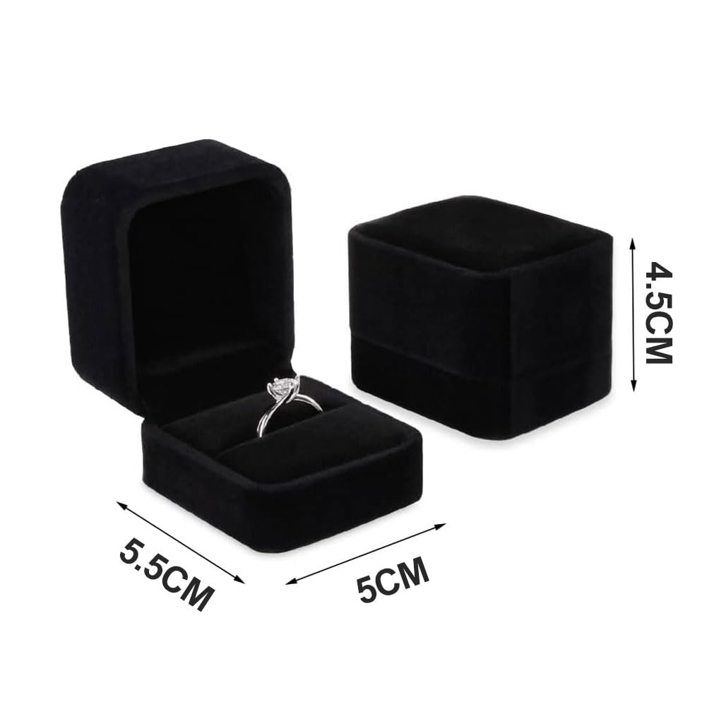 Boîte à Bijoux Velours Pour Bague - écrin Cadeau Fiançailles, Mariage, Anniversaire + Sac En Flanelle (noir)