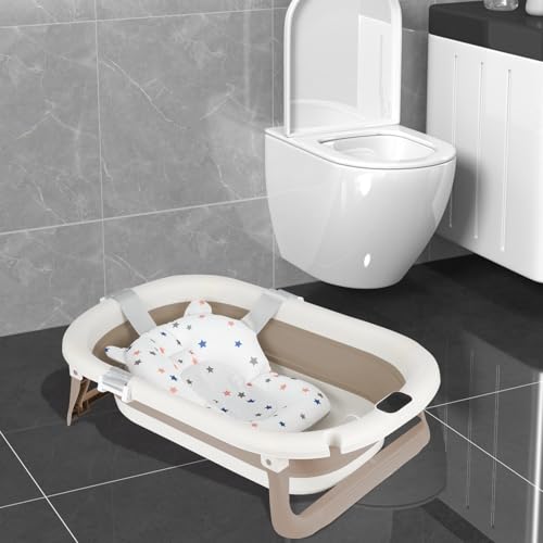 Flexible Babybadewanne mit Temperaturanzeige, Duschkissen, Duschstecker, rutschfeste Füße, faltbare Babybadewanne für Neugeborene, 0 bis 24 Monate (Khaki, 43 x 71 x 18,5 cm) Flexible Babybadewanne mit Temperaturanzeige, Duschkissen, Duschstecker, rutschfeste Füße, faltbare Babybadewanne für Neugeborene, 0 bis 24 Monate (Khaki, 43 x 71 x 18,5 cm)