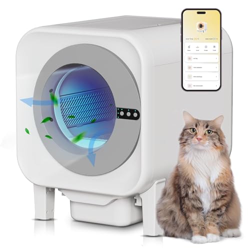YIZENTURY 自動掃除猫砂箱、75L特大容量（48x55x61cm）、WiFi APP制御、ごみ袋付き無臭自動猫砂箱