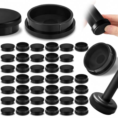 Image of Threehoney 48 Pcs Wrought Iron Patio Furniture Leg Cap 1-1 /4 Chair Feet Cap | Black Heavy Duty Nylon Round Chair Leg Glides Floor Protectors for Outdoor Patio Garden Metal Furniture, Table Feet