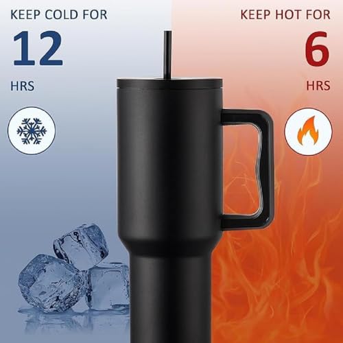 Image of Stainless Steel 1200 ml Vacuum Tumbler with Lid & Straw - Double‑Wall Insulated Cup for Travel, Gym & Office - Keeps Beverages Hot or Cold - 1.2 L Capacity (Plain Black)