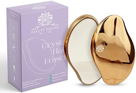 Beauty Royale Crystal Hair Eraser for Women and Men - Smooth Exfoliation - Painless Removal for Arms, Legs, Back - Razorless Shaver - Portable - No Irritation - Reusable & Washable Magic Eraser (Gold)