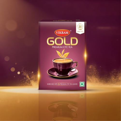 Image of VIKRAM Gold Premium CTC Tea | Blended With 5 Unique Types Of Leaves From Upper Assam And Enriched With Orthodox Tea Leaves | Rich & Aromatic Chai | Premium | 250g