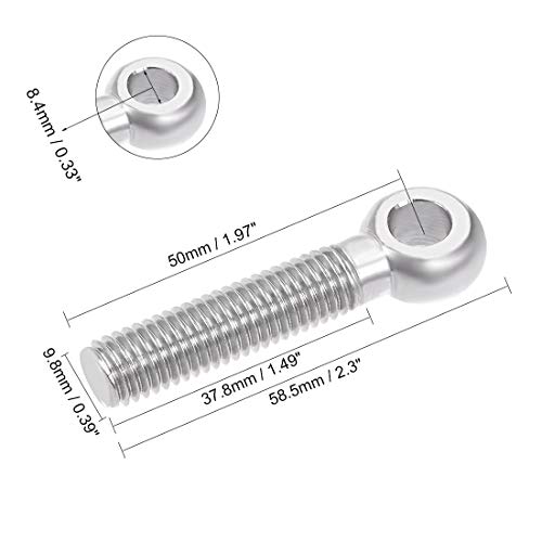Image of uxcell M10 x 50mm 304 Stainless Steel Machine Shoulder Lift Eye Bolt Rigging 4pcs