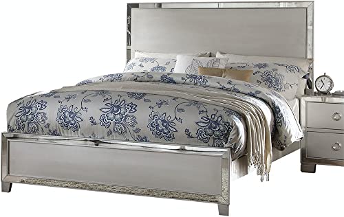 Lls Platform Bed Frame With Mirrored Headboard And Footboard, Solid Wood Queen Size Platform Bed With Platinum Finish & Under Bed Storage & 4 Wood Slats Support, Box Spring Needed, Silver #TOP2