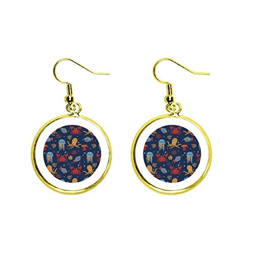 Pendientes de pulpo con baño dorado y esmalte fino de vida marina