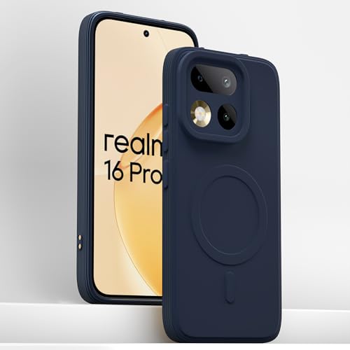 Image of Pikkme Back Cover for Realme 16 Pro 5G Soft Matte Silicone Mag-Safe Design (Mag-Safe Not Support) Camera Protection | Slim Fit Bumper Cover (Blue)