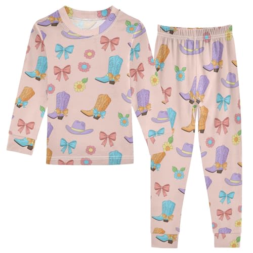 Pajama Sets Long Sleeve Cowboy Boots Colorful Flowers Soft Comfy Sleepwear 2 Piece PJS 3-8T