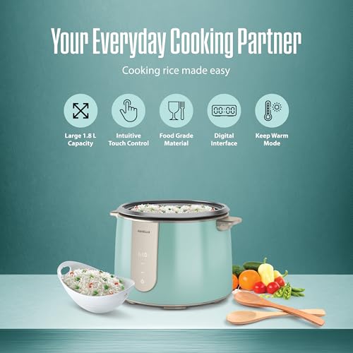 Image of Havells CRAFT Rice Cooker | Live Cooking Timer| Intuitive Touch Control | 6 hour Keep Warm Mode| 1.8 L Capacity | Triple Safety Protection | Food Grade Bowl | Energy Efficient Operation (Blue & Gold)