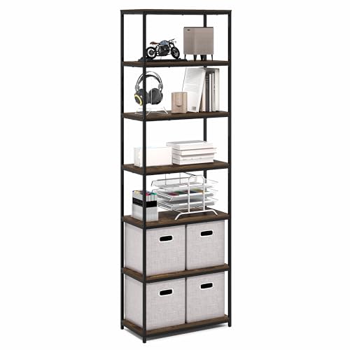 Furinno Simplistic Book Shelf, 7-Tier Bookshelf, Metal Frame Bookcases, Metal