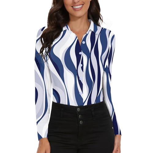 Image of Soneven Womens Golf Polo Shirts 3 /4 Long Sleeve V Neck Button Down Shirts Business Causal Work Blouses Tops