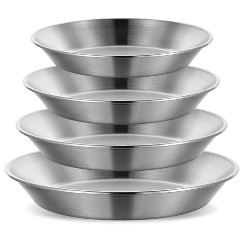 Tobeelec 4 Pcs Stainless Steel Pie Pan Set Pizza Pan Deep Pie Dish Pie Plate Baking Tray Dishes for Pizza Baking Serving Oven Grill 4 Sizes