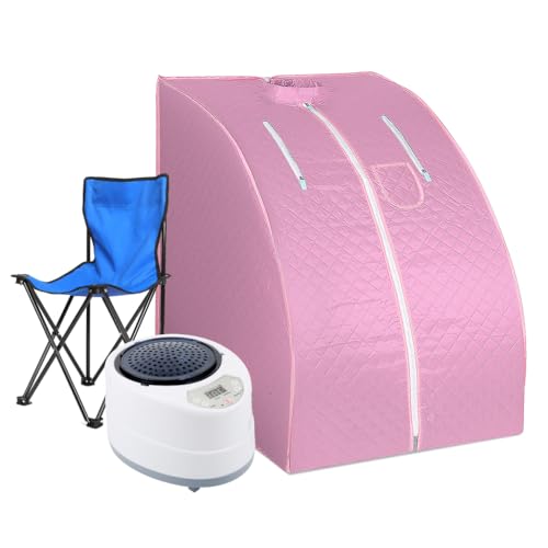 XUANYU 1000W Sauna de vapor portátil y plegable con cabina de vapor, generador de vapor, mando a distancia, silla plegable, 9 niveles de temperatura Sauna SPA portátil para casa, 88*76*100 cm, rosa