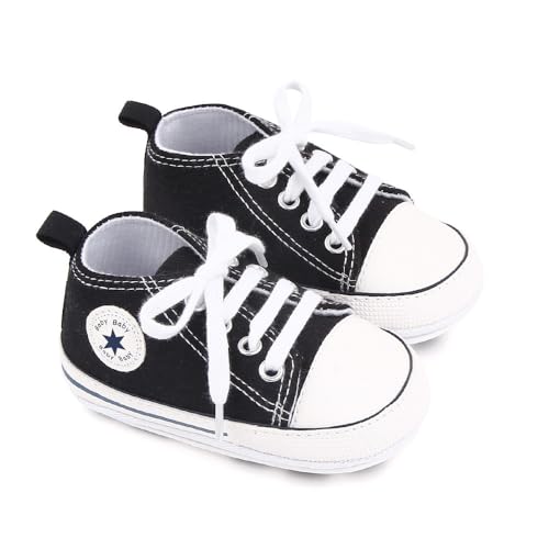 Image of Unisex Baby Girls Boys Canvas High-top Shoes, Newborn Infant Anti-Slip Soft Sole Frist Walking Breathable Sneakers