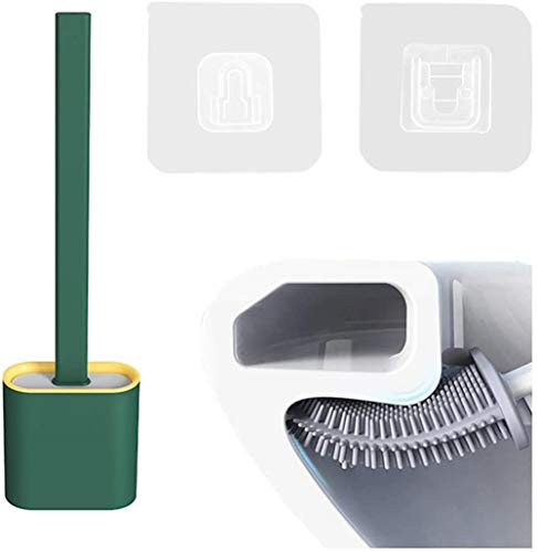 Shamdon Home Collection  Escobilla de inodoro y contenedor, cepillo de silicona sin agujeros, escobilla de inodoro premium con depósito de agua y soporte de secado rápido (verde oscuro)