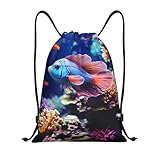 OUSIKA Mochila de cordão de aquário de recifes de coral à prova d'água bolsa esportiva para academia e homens, Preto, Medium, Mochilas de viagem