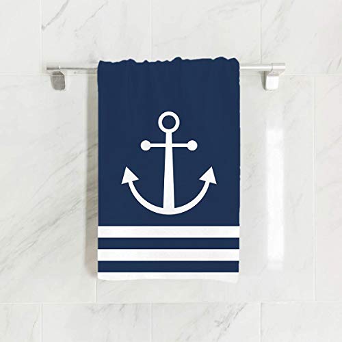 White Striped Hand Towels Kitchen Highly Absorbent Soft Nautical Anchor Decorative Guest Hand Towels for Bathroom,Hotel,Gym,Swimming and Spa (27.56 X 11.81 Inch, Navy Blue) - Image 5