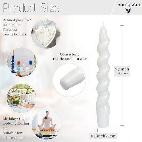 Image of Dripless Short Spiral Candles Crystal White Taper Candles 7.5 Inch Smokeless Twisted Candlesticks Unscented Handmade Candle Sticks 4PCS for Romantic Dinner Wedding Holiday Decoration