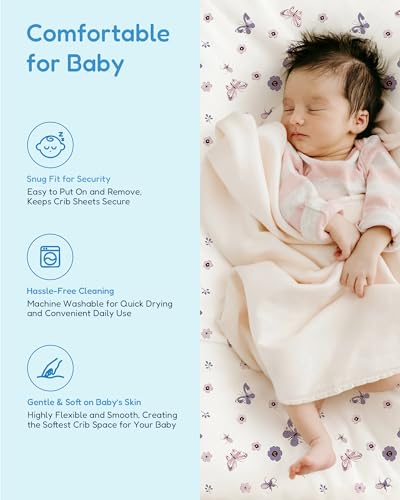 Image of Crib Sheets 2 Pack, Fitted Crib Sheet for Standard Crib Mattress 28x52x9, Ultra Soft Jersey Knit, Breathable Stretchy Deep Pocket, Snug Fit Stays Put, Baby Crib Mattress Sheet