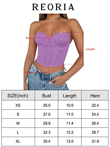 Reoria Women's Summer Sexy Lace Mesh Sleeveless Backless Going Out Trendy Strapless Boned Y2K Bustier Corset Crop Tank Tops Black X-Small #TOP5