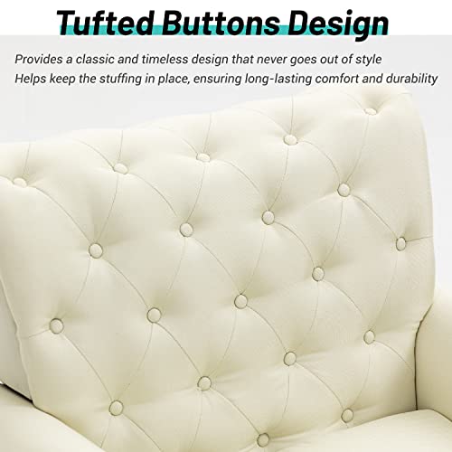Joybase Club Chair, Mid Century Modern Accent Chair, Tufted Armchair With Nailheads And Solid Wood Legs, Upholstered Single Sofa Couch Chair, Reading Chair For Living Room Bedroom (Beige, Linen) #TOP3
