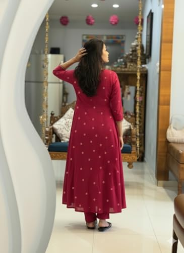 Image of ANNI Designer Women's Rayon Viscose Printed Embroidered Anarkali Kurta with Pant & Dupatta | Ethnic Kurti Set with Embroidery | Soft Comfortable Fabric | Stylish Outfit for Festive, Office