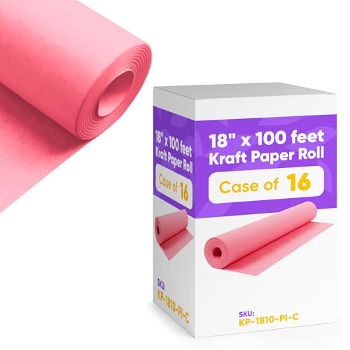 Image of 18 inch x 1200 inch (100 ft) Pink Kraft Paper (Case of 16 Rolls), 45 lbs Thickness, Made in USA Kraft Paper for School, Art Colored Paper, Gift Wrapping Paper, Packing Paper for Moving