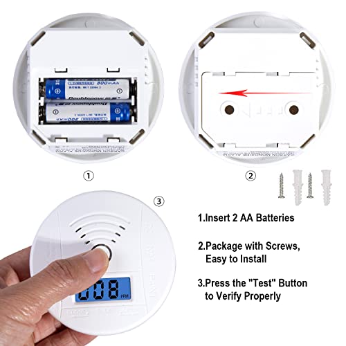 Carbon Monoxide Detector, Replaceable Battery-Operated Carbon Monoxide Alarm Detectors With Digital Display & Led Lights,Ul Listed Co Alarm Device For Kitchen Bathroom Bedroom Coal Stove #TOP4