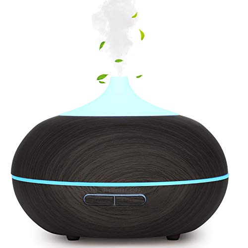 WD&CD Aroma Diffuser Luftbefeuchter 300ml Dunkelbraun, Ultraschall Vernebler Duftlampe Öle Diffusor mit 7 Farben LED Wasserlose Abschaltautomatik für Schlafzimmer, Büro, Yoga, Spa