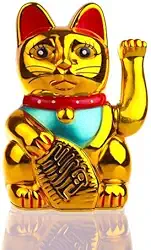 Gato da Sorte Maneki-neko Carregamento Solar Dourado Decoração Japonesa Tradicional Mini Escultura Enfeite Fortuna Símbolo de Riqueza