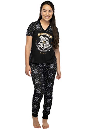 Harry Potter Women's Juniors Hogwarts Castle Crest Foil Print Jogger 2 Piece Pajama Set (SM)
