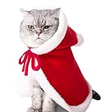 Kingsie 猫の服 クリスマス マント 帽子付き サンタ コスプレ ポンポン 防寒 暖かい 猫 犬服 サンタクロース クリスマス パーティー ペット服 仮装 コスチューム (M)