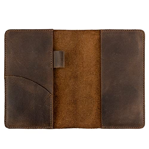 Leather Worx, Field Notes Cover (3.5 x 5.5 in.) with Card and Pen Holder Handmade from Full Grain Leather (Notebook Not Included) - Protective Storage for Journal or Notebook - Bourbon Brown