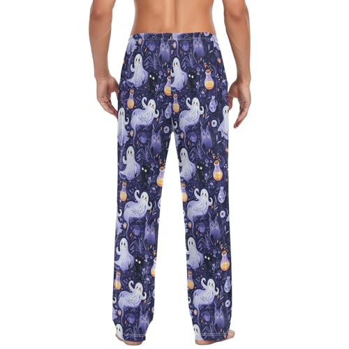 Men's Pajama Pants,Cats and Ghosts Lounge Lightweight Sleep Bottoms Pants with Pockets Size S-XXL2